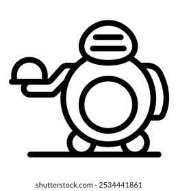 Simple line icon of a robot holding a tray with food, representing automation in the food service industry
