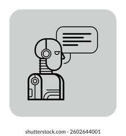 Simple line icon of robot with speech bubble. Concept of communication and interaction between humans and machines