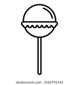 Simple line icon of a round lollipop candy on a stick, representing sweets, confectionery, and childhood treats