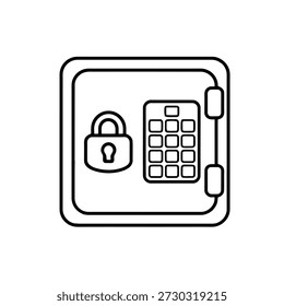 Icono de línea simple de una caja fuerte con una combinación de bloqueo y teclado