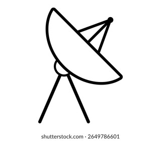 Simple line icon of satellite dish for communication and technology themes. Clipart image isolated on background.