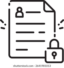 Simple line icon of a secured document with padlock, suitable for data access restriction, digital file protection, or secure systems.