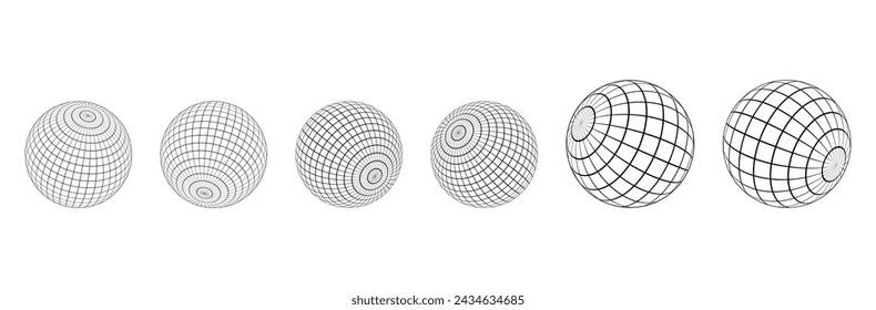 simple line of icon set. globe grid. wire frame planets. white background. globe icons. 3d object concept.