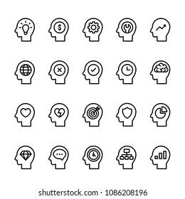 Simple line icon set of Human mind. Pixel perfect icons