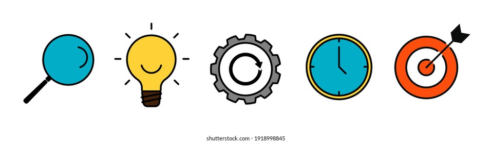 Simple Line Icon Set de búsqueda, idea, proceso, hora y objetivo de la firma comercial. Ilustración vectorial