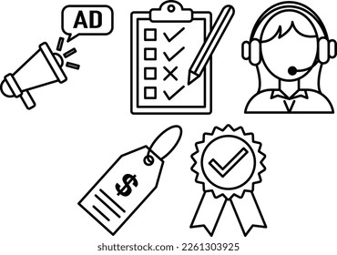 Simple line icon set that contain marketing strategy icons