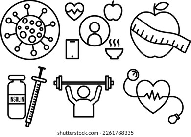Conjunto de iconos de línea simple que contiene iconos de estado del cuerpo