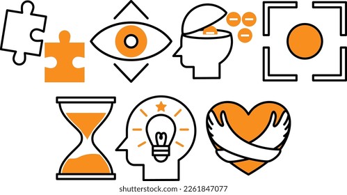 Simple line icon set that contains mindset icons