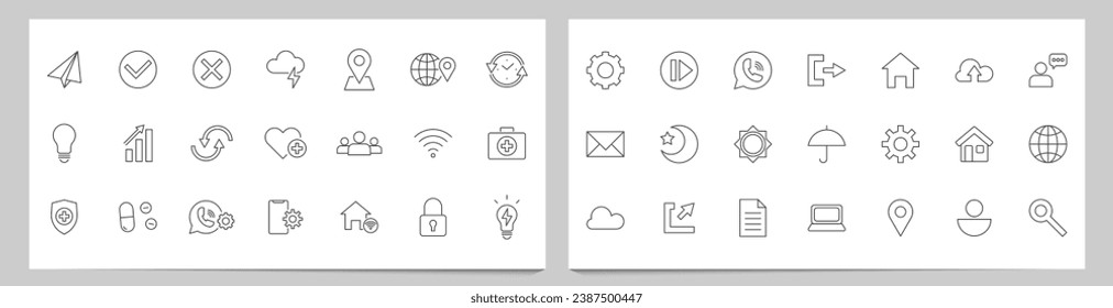 simple line of icon set. weather, business, house, human, network, medical and more. editable stroke. vector illustration.