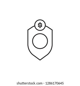 Simple line icon of shield with dollar coin