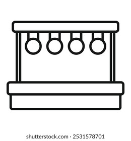 Simple line icon of a shooting range game with hanging targets, typically found at funfairs and amusement parks