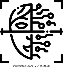 Ícone Linha simples mostrando IA generativa para criação de rosto. Útil em tópicos como deep fake, identidade virtual ou design de personagens.