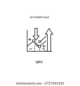 Simple line icon showing net present value on white background, ideal for financial calculations and investment visuals.