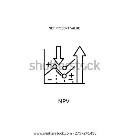 Simple line icon showing net present value on white background, ideal for financial calculations and investment visuals.