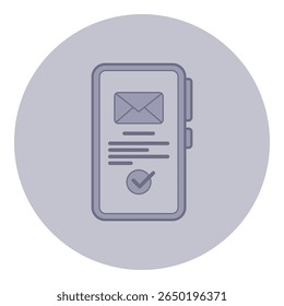 Simple line icon of smartphone displaying envelope symbol and checkmark, suggesting successful message delivery or notification