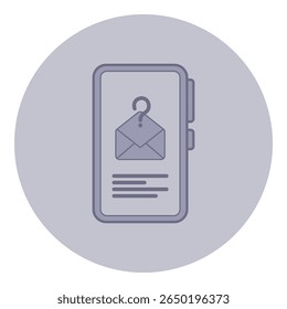 Simple line icon of smartphone displaying email notification marked with question mark. Communication and inquiry in digital contexts