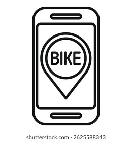 Simple line icon of a smartphone showing the location of a nearby bike sharing point