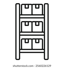 Simple line icon of a storage rack holding cardboard boxes, ideal for topics like logistics and warehousing