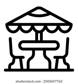 Simple line icon of a street cafe table with an umbrella, perfect for representing outdoor dining