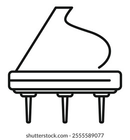 Simple line icon style illustration of a grand piano, capturing its elegant curves and highlighting its musical significance