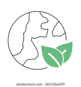 Simple line icon of Sustainability – Earth and Leaf Representing Eco-Friendly AI Practices. Vector illustration.