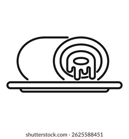 Simple line icon of a swiss roll cake dripping cream on a plate