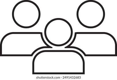 Simple line icon of three figures representing teamwork and collaboration.
