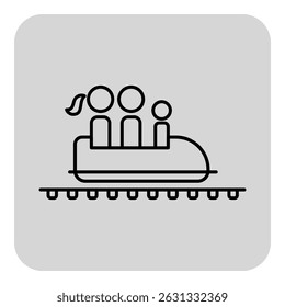 Simple line icon of three figures enjoying roller coaster ride. Amusement parks and summer adventures concept