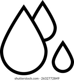Einfaches Liniensymbol von drei Wassertropfen, die auf Regen hinweisen  