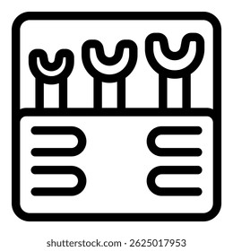 Simple line icon of a toolbox holding three wrenches, perfect for projects related to repair and maintenance