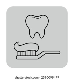 Simple line icon of toothbrush with toothpaste next to tooth. Dental hygiene and importance of oral care concept