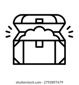 Simple line icon of a treasure chest representing rewards, wealth, discovery, adventure, fantasy, and valuable possessions concepts.