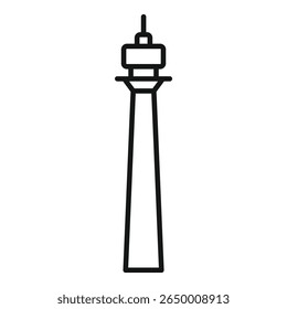 Einfaches Zeilensymbol eines Fernsehturms, der Funkwellen sendet