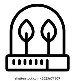 Simple line icon of two small trees growing inside a greenhouse