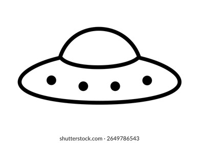 Simples ícone de linha de OVNI com luzes redondas. Imagem de clipart isolada no plano de fundo.