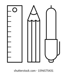 Simple line icon. Vector illustration isolated on a white background. Ruler, pen, pencil.
