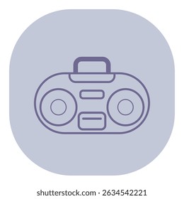 Simple line icon of vintage boombox with rounded edges and distinct speaker designs. Retro music culture, portable sound concept