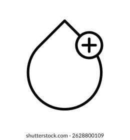 Icono de línea simple de gota de agua con un signo más