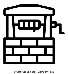 Simple line icon of a water well with a crank for drawing fresh water from deep underground