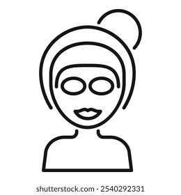 Simple line icon of a woman with a cucumber facial mask for beauty and skincare treatments