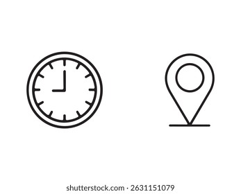 Simple Line Icons of Clock and Location Pin for Mobile App