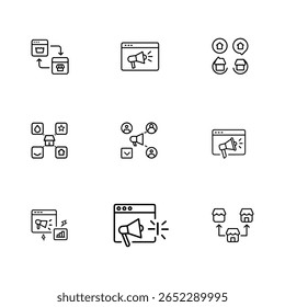 Simple Line Icons Depicting E-commerce Marketing Strategies