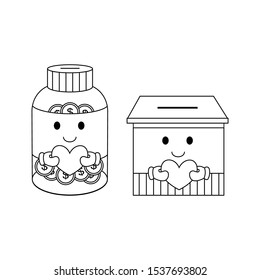 Simple line icons. Donation Boxes Cute Characters