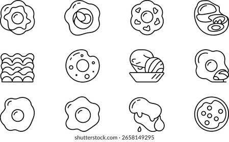Einfache Liniensymbole: Eier, Teig, Backen, Zubereitung zum Kochen