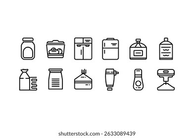 Simple Line Icons of Food Storage and Kitchen Appliances