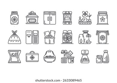 Simple Line Icons of Food Storage and Kitchen Appliances