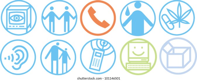 Simple line icons to illustrate various communication concepts