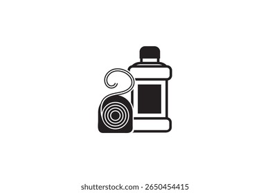 Simple line icons of oral hygiene items like floss, mouthwash, and dental thread. Great for infographics and packaging.