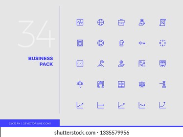 Simple line icons pack of business production, corporate firm. Vector pictogram set for mobile phone user interface design, UX infographics, web apps, business presentation. Sign and symbol collection