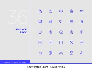 Simple line icons pack of business finance, financial strategy. Vector pictogram set for mobile phone user interface design, UX infographic, web apps, business presentation. Sign and symbol collection